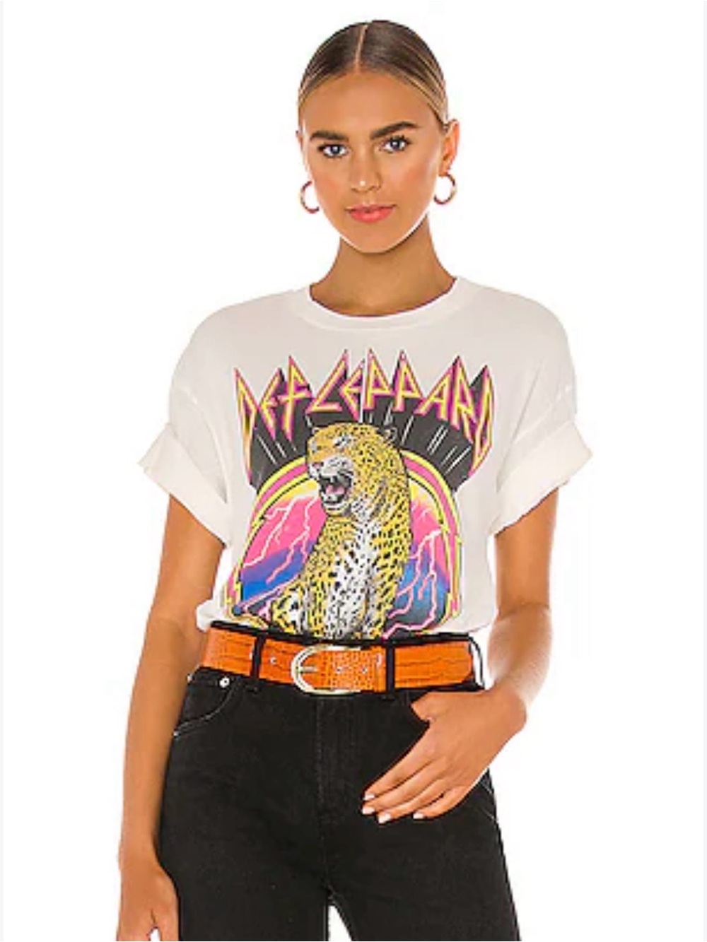 Def Leppard Leopard Graphic Cropped Tee - White